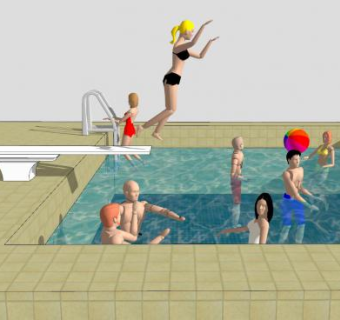 游泳池嬉戏的人SU模型下载_sketchup草图大师SKP模型