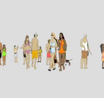 沙滩上嬉戏的人们SU模型下载_sketchup草图大师SKP模型