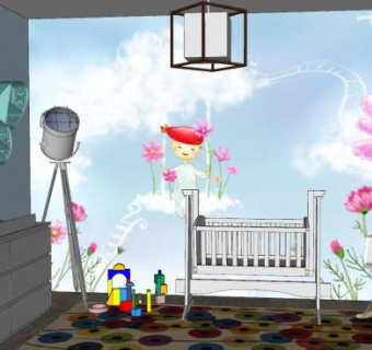 婴儿儿童房SU模型下载_sketchup草图大师SKP模型