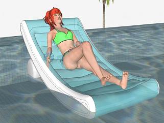 游泳船上的女孩SU模型下载_sketchup草图大师SKP模型