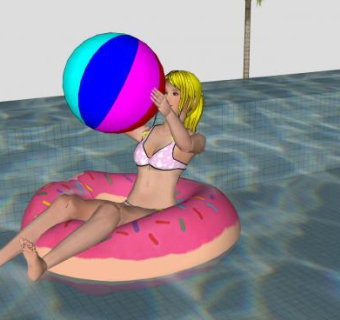 甜甜圈泳圈上嬉戏女孩SU模型下载_sketchup草图大师SKP模型