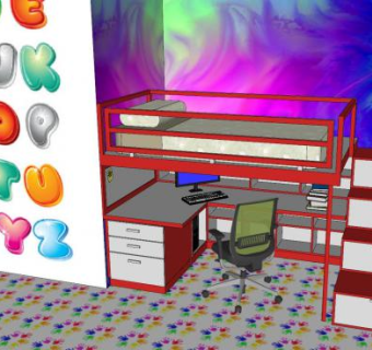 现代孩子房间SU模型下载_sketchup草图大师SKP模型