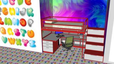 现代孩子房间SU模型下载_sketchup草图大师SKP模型