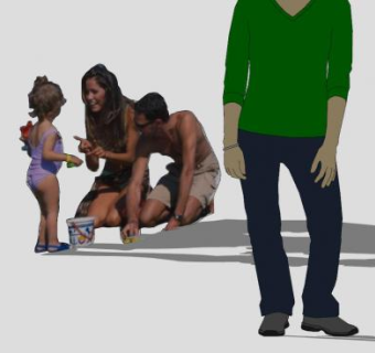 海滩上的一家三口SU模型下载_sketchup草图大师SKP模型