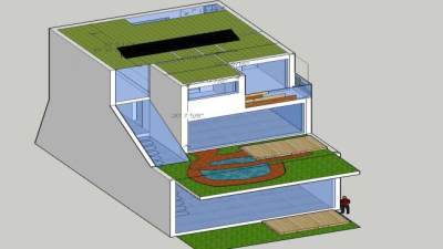 山上房子阳台花园SU模型下载_sketchup草图大师SKP模型