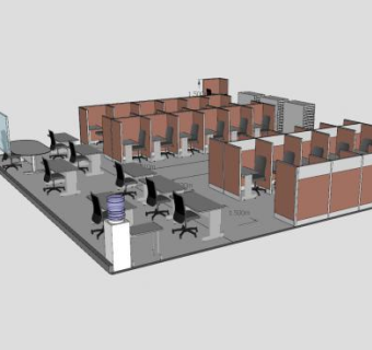 呼叫中心工作站布局楼房SU模型下载_sketchup草图大师SKP模型
