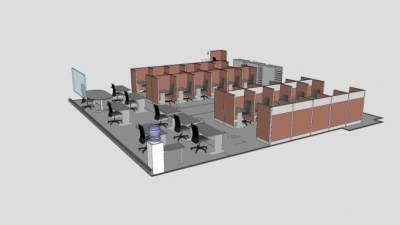 呼叫中心工作站布局楼房SU模型下载_sketchup草图大师SKP模型