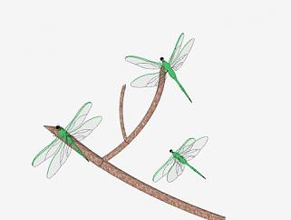 <em>树枝</em>上的蜻蜓SU模型下载_sketchup草图大师SKP模型