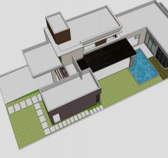现代游泳池楼房SU模型下载_sketchup草图大师SKP模型