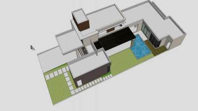 现代游泳池楼房SU模型下载_sketchup草图大师SKP模型