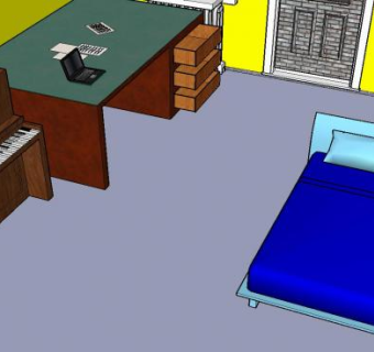 现代黄色卧室装修SU模型下载_sketchup草图大师SKP模型