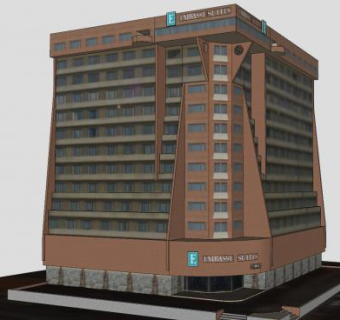 大使馆套房酒店外观SU模型下载_sketchup草图大师SKP模型