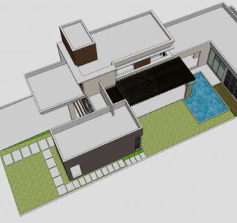 现代游泳池套房SU模型下载_sketchup草图大师SKP模型