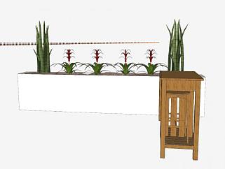 室内盆栽植物和桌椅SU模型下载_sketchup草图大师SKP模型