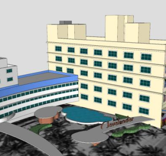现代酒店建筑外观SU模型下载_sketchup草图大师SKP模型