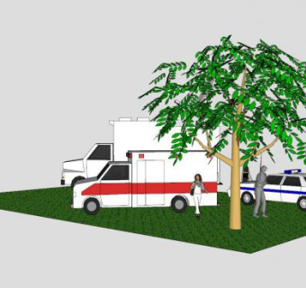 犯罪现场旁的绿地树木SU模型下载_sketchup草图大师SKP模型