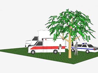 犯罪现场旁的绿地树木SU模型下载_sketchup草图大师SKP模型