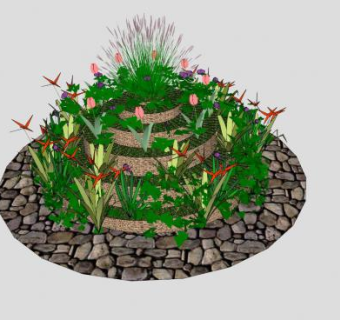圆形花园观赏植物SU模型下载_sketchup草图大师SKP模型