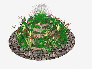 圆形花园观赏植物SU模型下载_sketchup草图大师SKP模型
