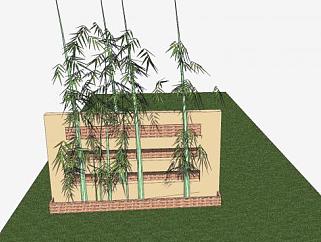庭院围墙观赏竹子SU模型下载_sketchup草图大师SKP模型