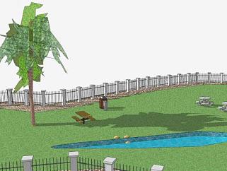 花园<em>池塘</em>绿地植物SU模型下载_sketchup草图大师SKP模型