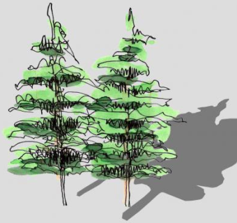 手绘卡通松树树木SU模型下载_sketchup草图大师SKP模型