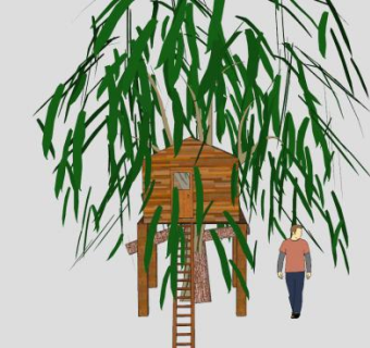 原木木质树屋SU模型下载_sketchup草图大师SKP模型