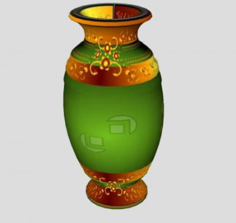 绿色镶金边花瓶SU模型下载_sketchup草图大师SKP模型