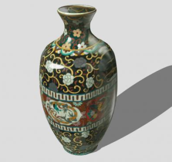 中式彩瓷花瓶SU模型下载_sketchup草图大师SKP模型