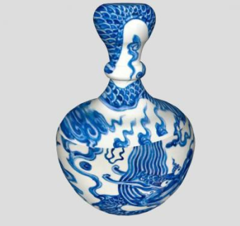 中式龙纹青花瓷瓶SU模型下载_sketchup草图大师SKP模型