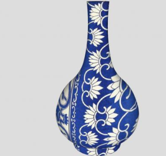 中式胆瓶青花瓷瓶SU模型下载_sketchup草图大师SKP模型