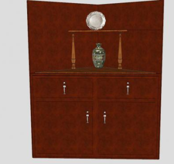 中式角落木柜家具花瓶SU模型下载_sketchup草图大师SKP模型