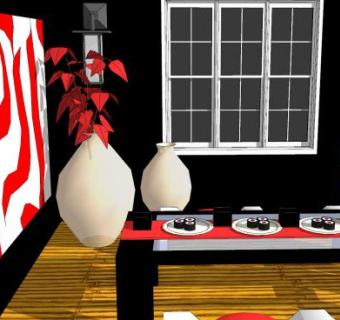 寿司店的观草花瓶SU模型下载_sketchup草图大师SKP模型