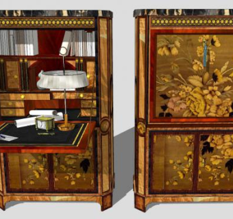 精致花纹双书柜SU模型下载_sketchup草图大师SKP模型