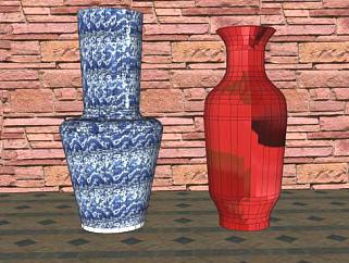 中式陶瓷花瓶SU模型下载_sketchup草图大师SKP模型