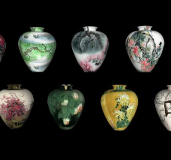 中式彩釉瓷瓶SU模型下载_sketchup草图大师SKP模型