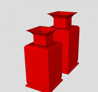 红色中式花瓶SU模型下载_sketchup草图大师SKP模型