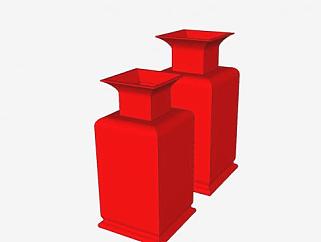 红色中式花瓶SU模型下载_sketchup草图大师SKP模型