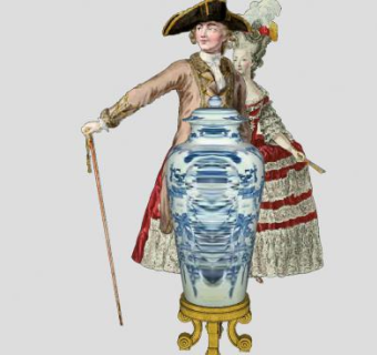 中式贵族夫妇观赏花瓶SU模型下载_sketchup草图大师SKP模型