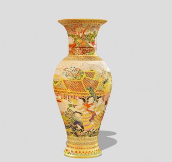 金色彩釉古人瓷瓶SU模型下载_sketchup草图大师SKP模型