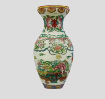 中式锦花彩釉瓷瓶SU模型下载_sketchup草图大师SKP模型