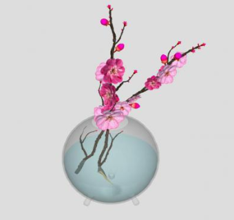 玻璃花瓶中的梅花SU模型下载_sketchup草图大师SKP模型