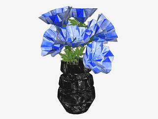 花瓶中的蓝色鲜花SU模型下载_sketchup草图大师SKP模型
