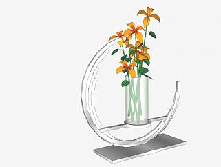 室内装饰花瓶和花SU模型下载_sketchup草图大师SKP模型