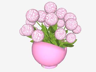粉红花瓶和鲜花SU模型下载_sketchup草图大师SKP模型