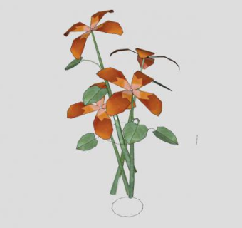 透明花瓶和四束花SU模型下载_sketchup草图大师SKP模型