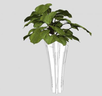 室内摆件观叶花瓶SU模型下载_sketchup草图大师SKP模型