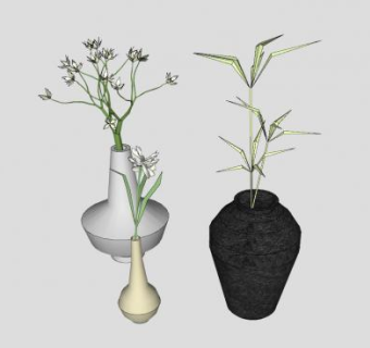 现代陈设植物花瓶SU模型下载_sketchup草图大师SKP模型