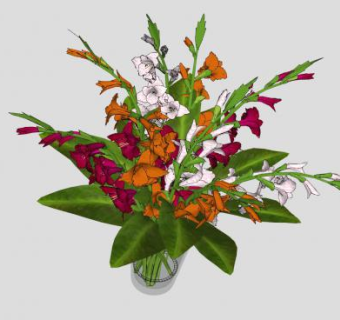 花束观花植物花瓶SU模型下载_sketchup草图大师SKP模型