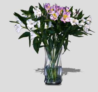 室内摆设百合花花瓶SU模型下载_sketchup草图大师SKP模型